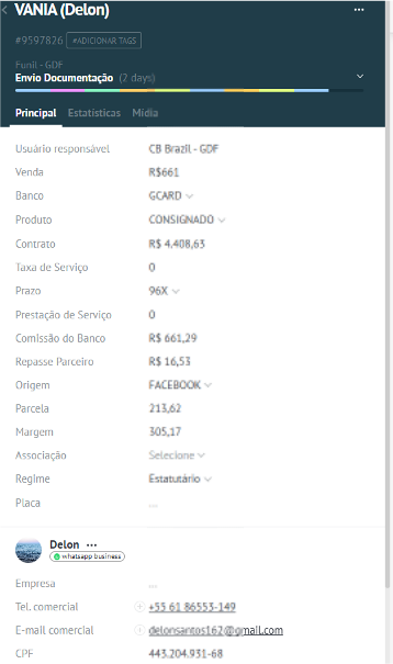 Exemplo de preenchimento de dados do cliente no Komo CRM